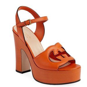BNIB Gucci Interlocking G Cutout Leather Platform Sandal sz.36.5